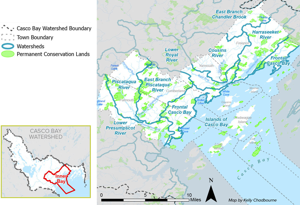 The Inner Bay region has a large number of permanently conserved lands.
