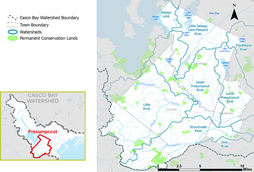 There are a number of permanently conserved lands in the region, mostly small in size.