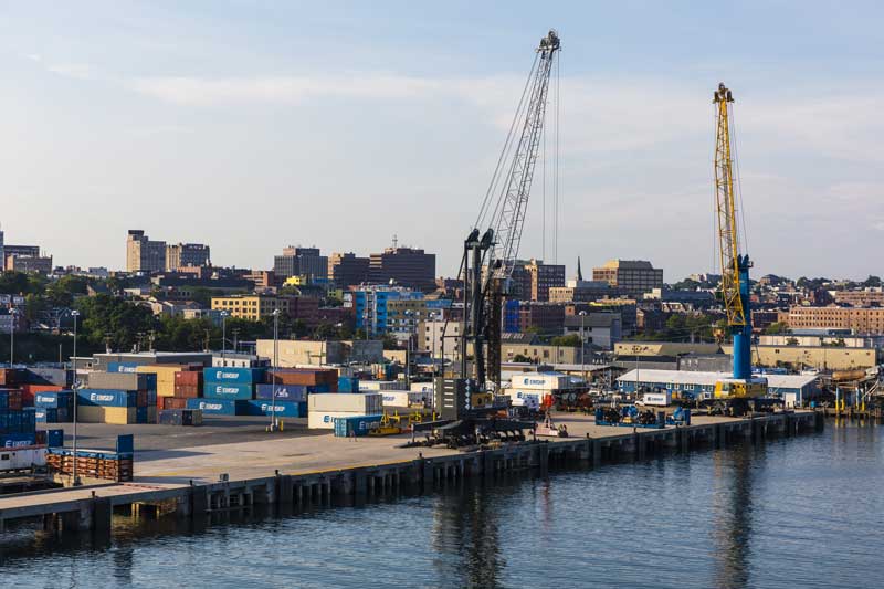 Shipping containers and cranes on the Portland waterfront